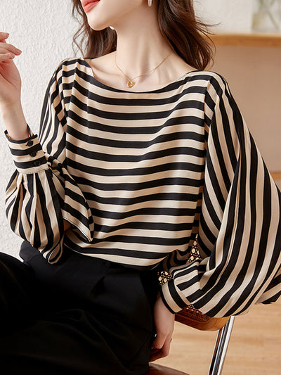 Jessica Classic One-shoulder Striped Chiffon Blouse