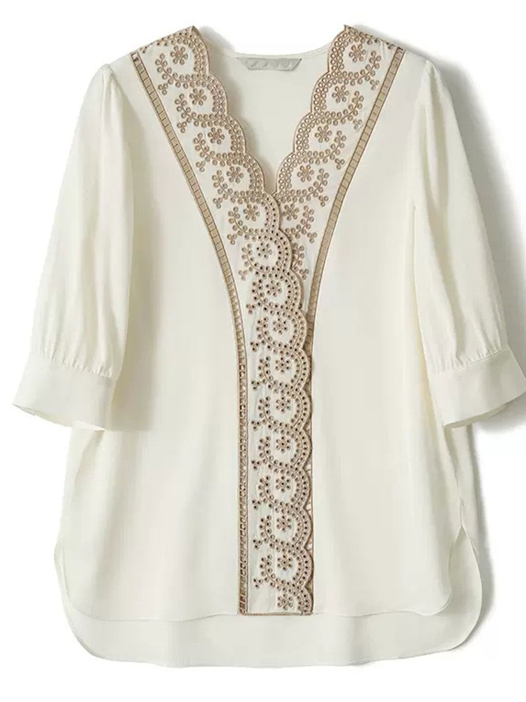 Chloe Retro V-neck Embroidered Shirt