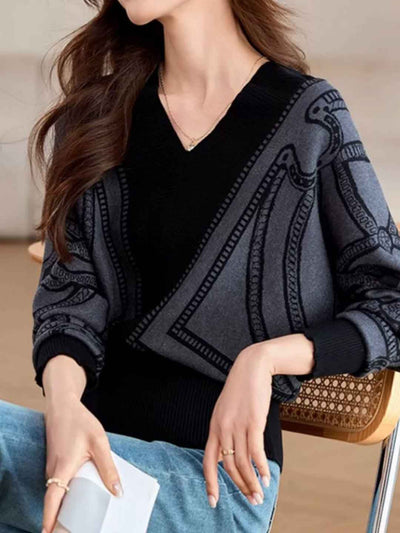 Kaitlyn Loose V-Neck Bat Sleeve Knitted Top