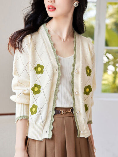 Mia Auricular Hollowed Patchwork Knitted Cardigan