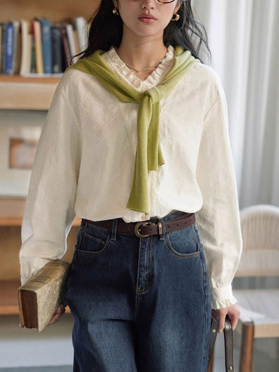 Madison Vintage V-Neck Ruffle Plaid Shirt