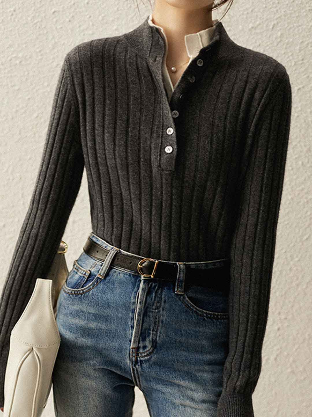Jocelyn Classic Lapel Two-Breasted Knitted Sweater