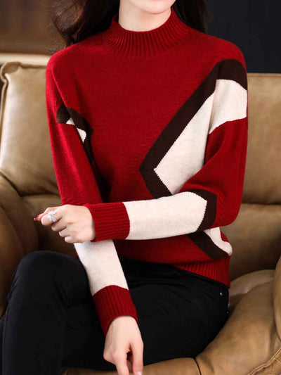 Camila Classic Turtleneck Contrasted Knitted Top