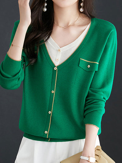 Olivia Loose V-Neck Mock Two-Piece Knitted Cardigan