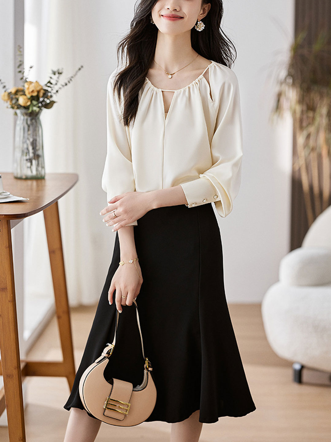 Emma Elegant Crew Neck Satin Shirt