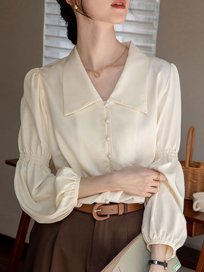 Olivia Lapel Loose Balloon Sleeve Chiffon Blouse