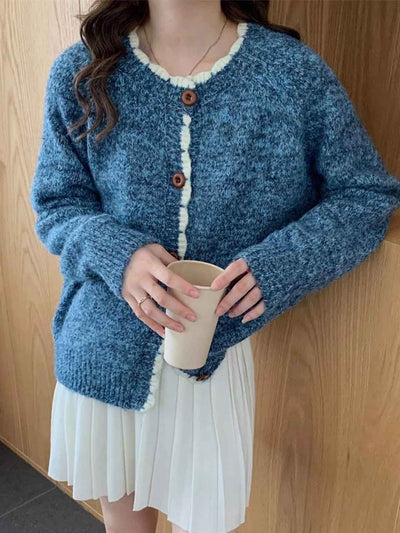 Emma Loose Crew Neck Colorblock Knitted Cardigan