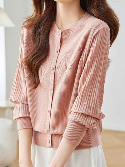 Maya Classic Crew Neck Patchwork Knitted Cardigan