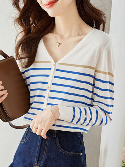 Mia Classic Striped Knitted Cardigan