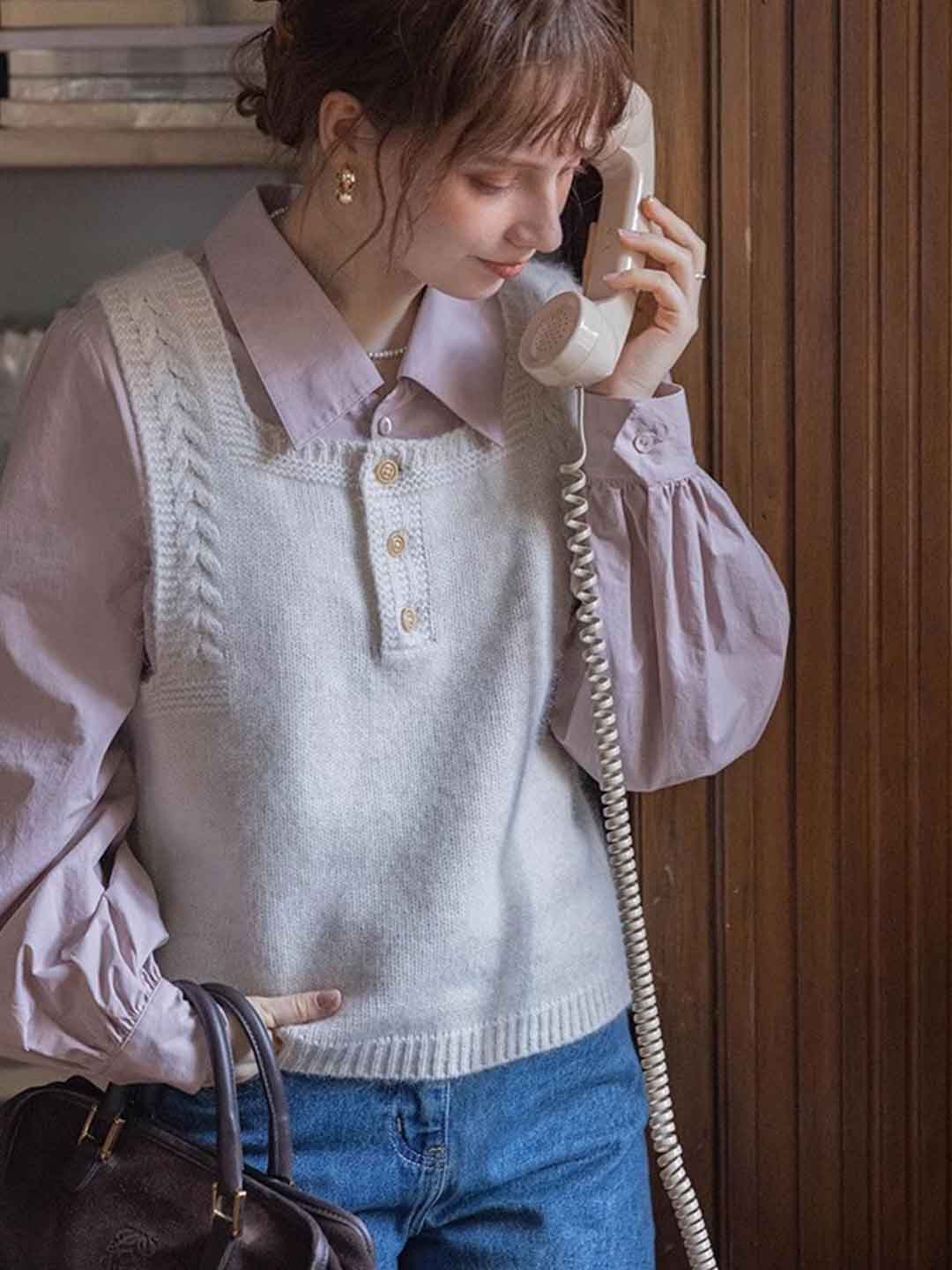 Hannah Retro Square Neck Cable Knitted Vest