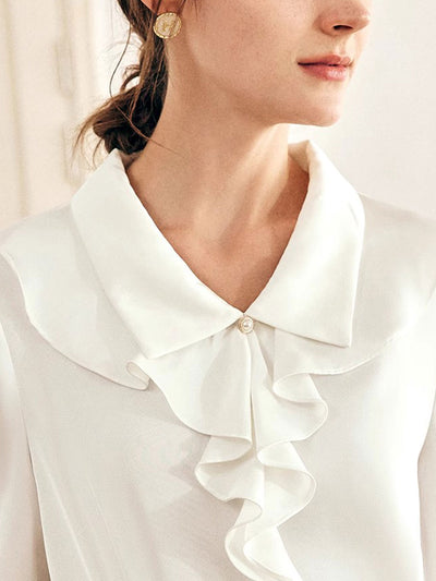 Mia Classic Ruffle Collar Satin Shirt