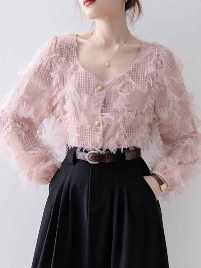 Madison Vacation Square Neck Tassel Lace Shirt
