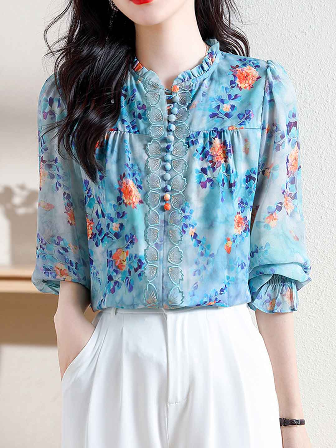 Jessica Classic Floral Printed Chiffon Top