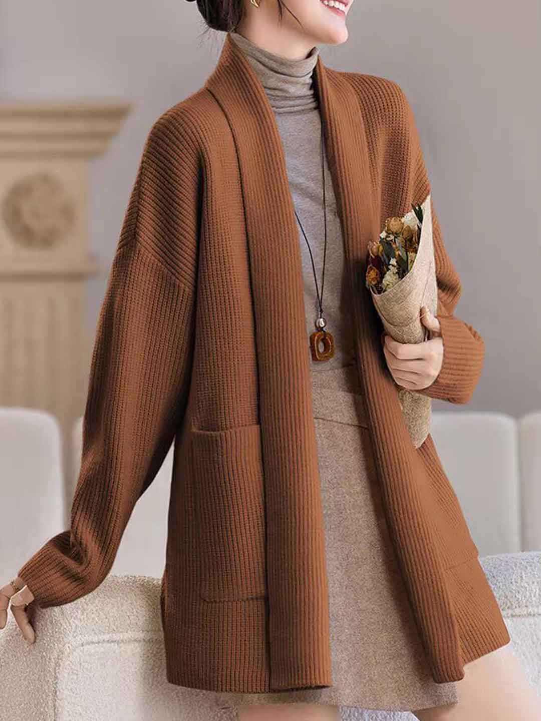 Emily Classic V-Neck Thick Knitted Coat