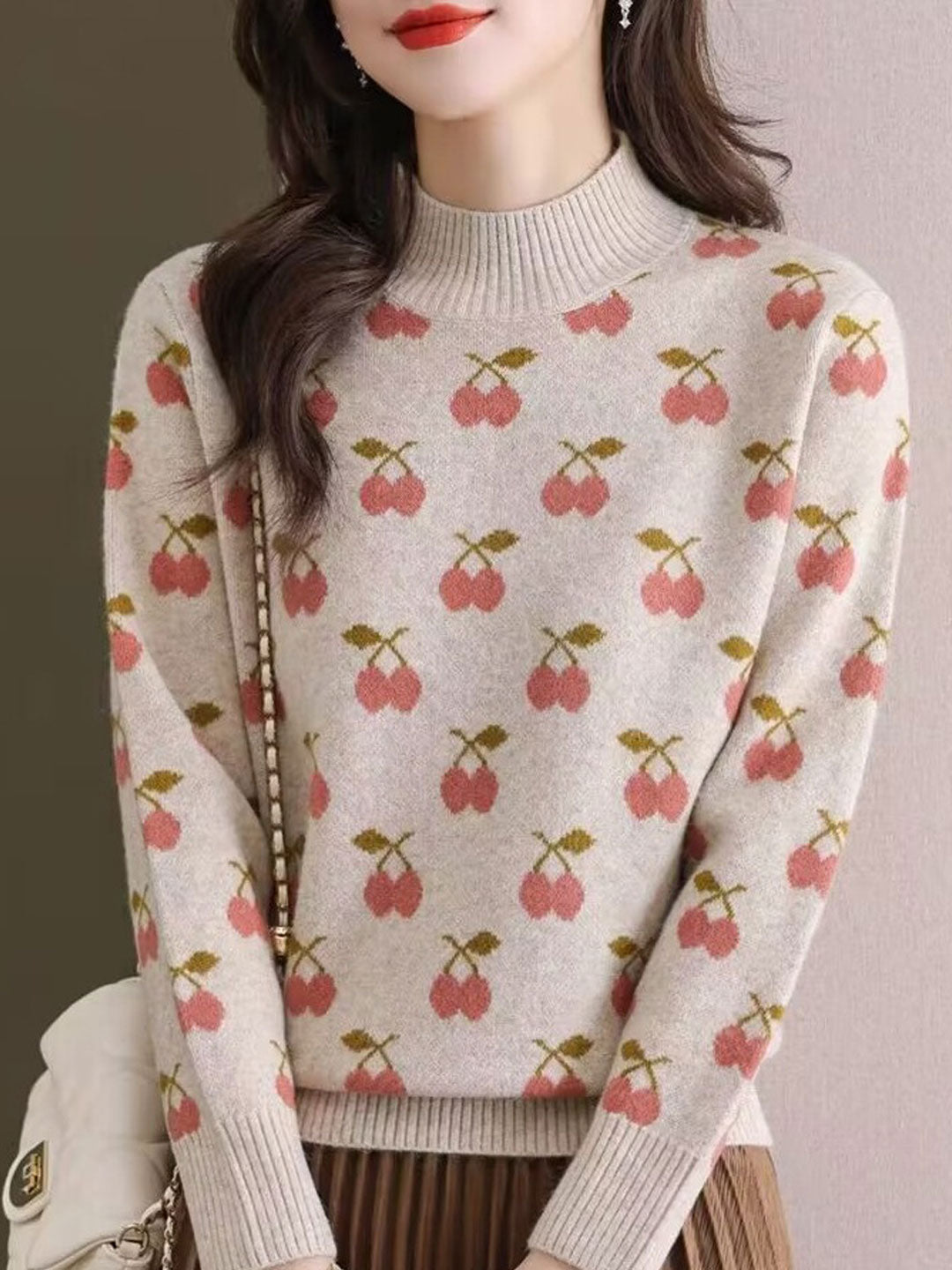 Abigail Retro Turtleneck Jacquard Knitted Pullover Sweater