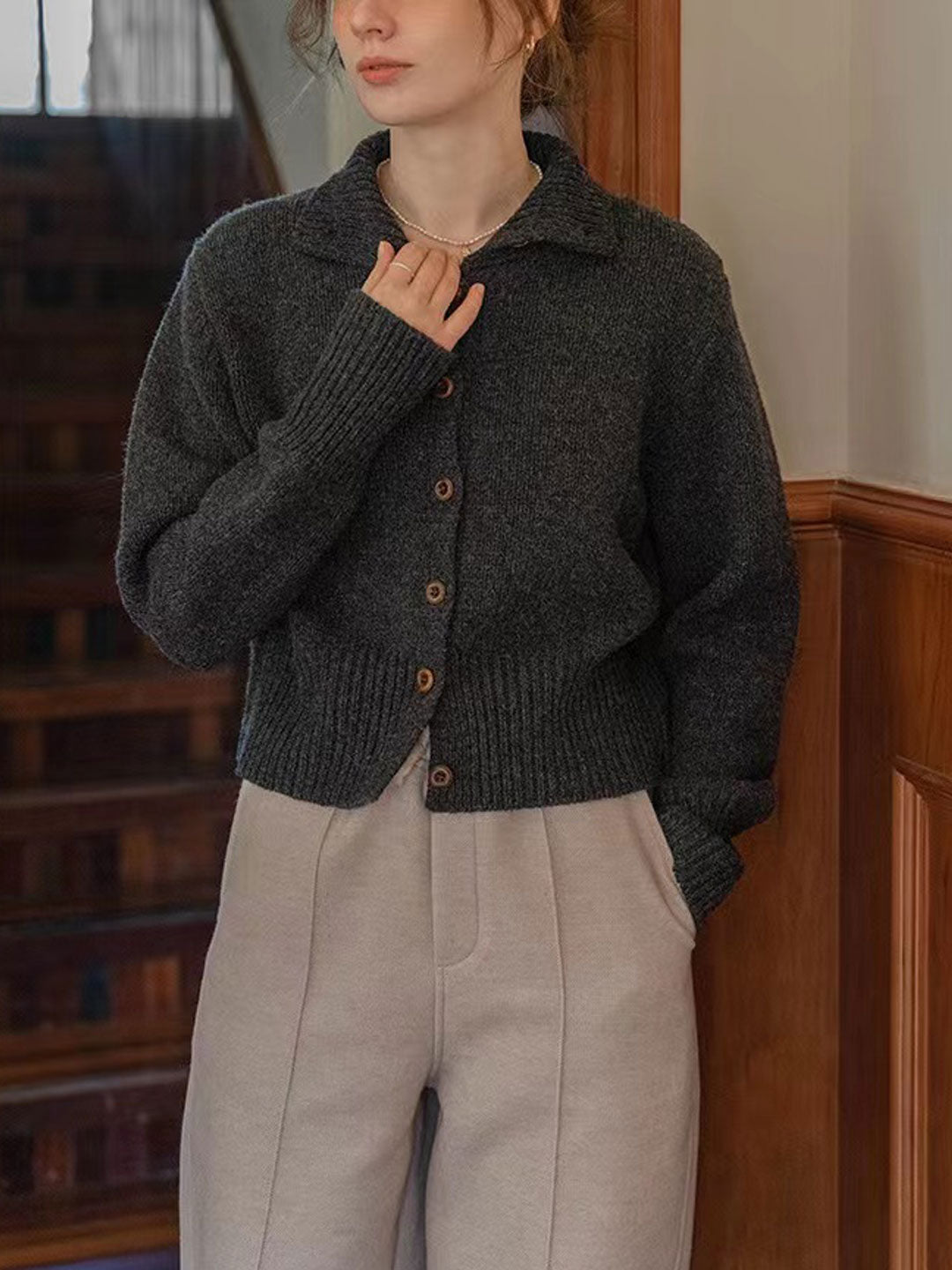 Elisa Vintage Lapel Knitted Cardigan