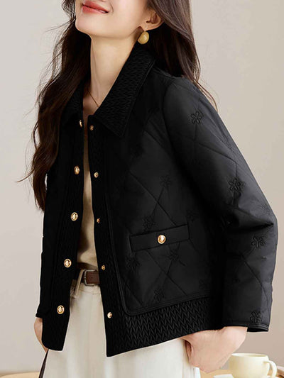 Emily Daily Lapel Floral Embroidered Winter Coat