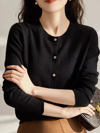 Sophia Classic Crew Neck Solid Color Knitted Cardigan
