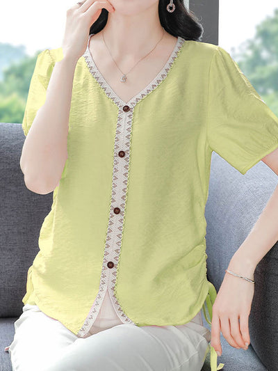 Camila Elegant V-Neck Solid Color Top