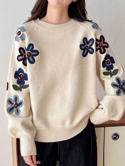 Sydney Classic Crew Neck Embroidered Floral Knitted Top