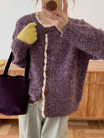 Emma Loose Crew Neck Colorblock Knitted Cardigan