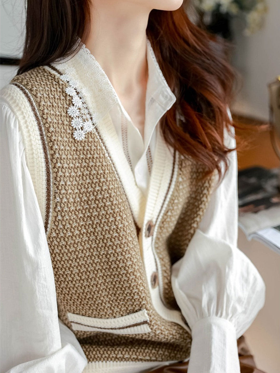 Isabella Vintage Plaid Knitted Cardigan Vest