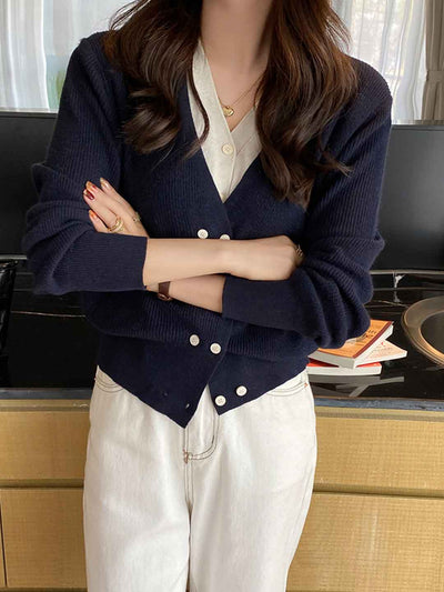 Trinity Casual V-Neck Mock Two-Piece Knitted Top