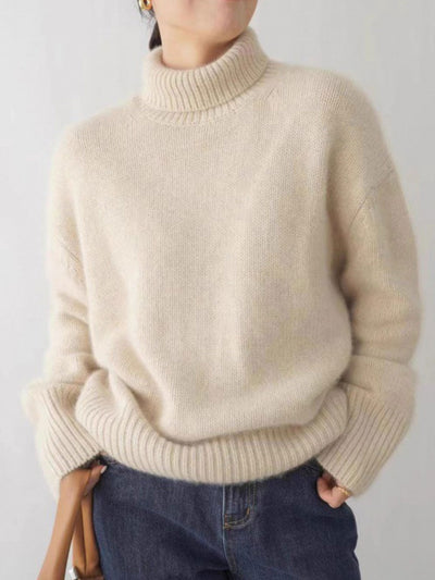 Mia Loose Turtleneck Solid Color Knitted Sweater-Gray