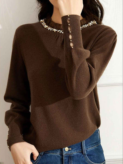 Raya Chic Auricular Collar Lace Beaded Knitted Top