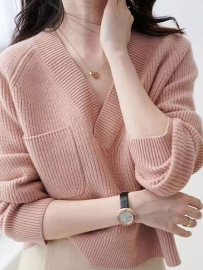 Maria Loose V-Neck Solid Color Knitted Top