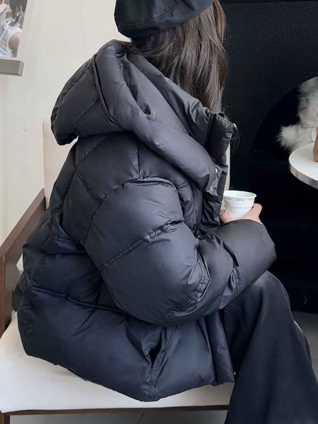 Addison Loose Solid Color Winter Hooded Coat