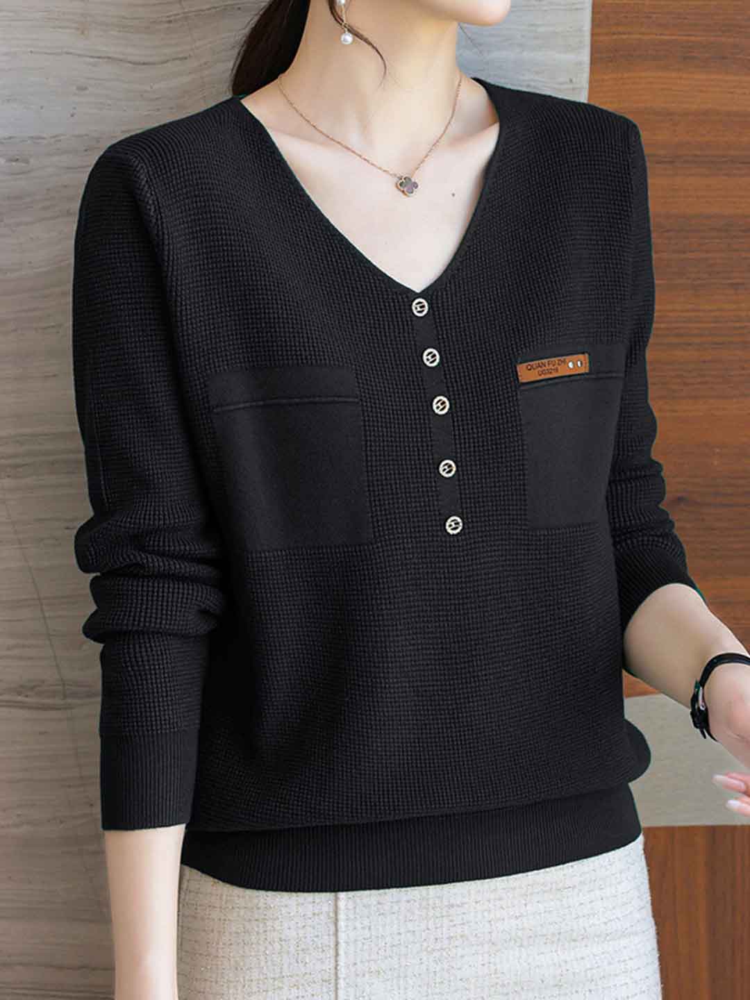 Zoey Loose V-Neck Buttons Pullover Knitted Sweater