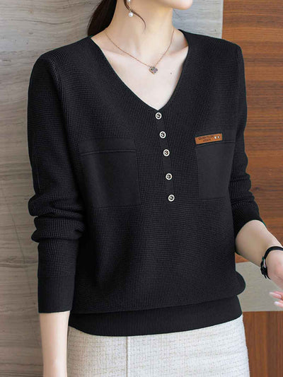 Zoey Loose V-Neck Buttons Pullover Knitted Sweater
