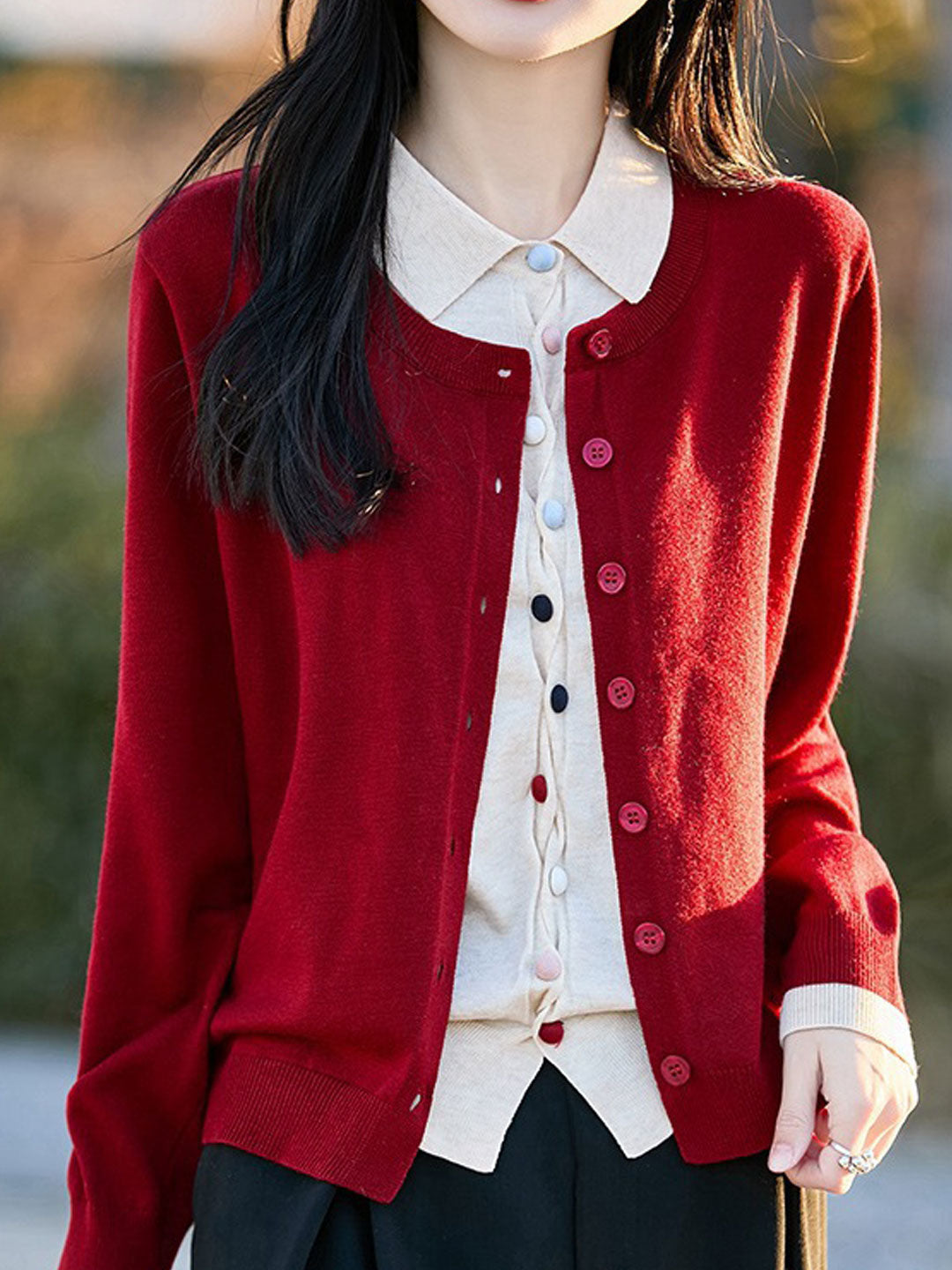 Kylie Classic Polo Mock Two-Piece Knitted Cardigan