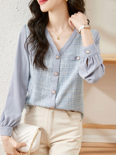 Lauren Retro V-neck Chiffon Panel Cardigan