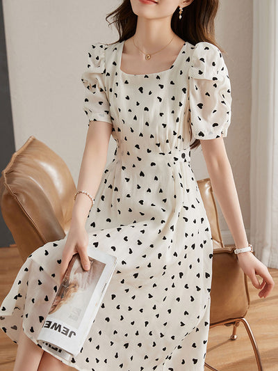 Olivia Retro Polka Dot Puff Sleeve Dress