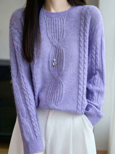 Ariana Casual Crew Neck Cable Knitted Pullover Sweater-Blue