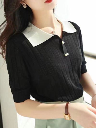 Abigail Casual Contrasted Color Knitted Top