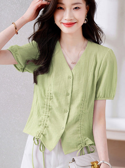 Gianna Casual V-Neck Chiffon Tie Top