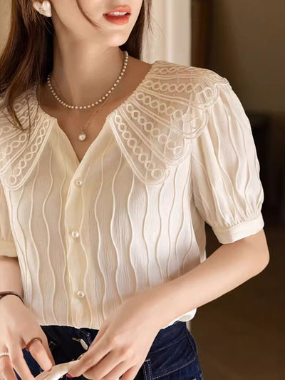 Camila Retro Doll Collar Chiffon Blouse