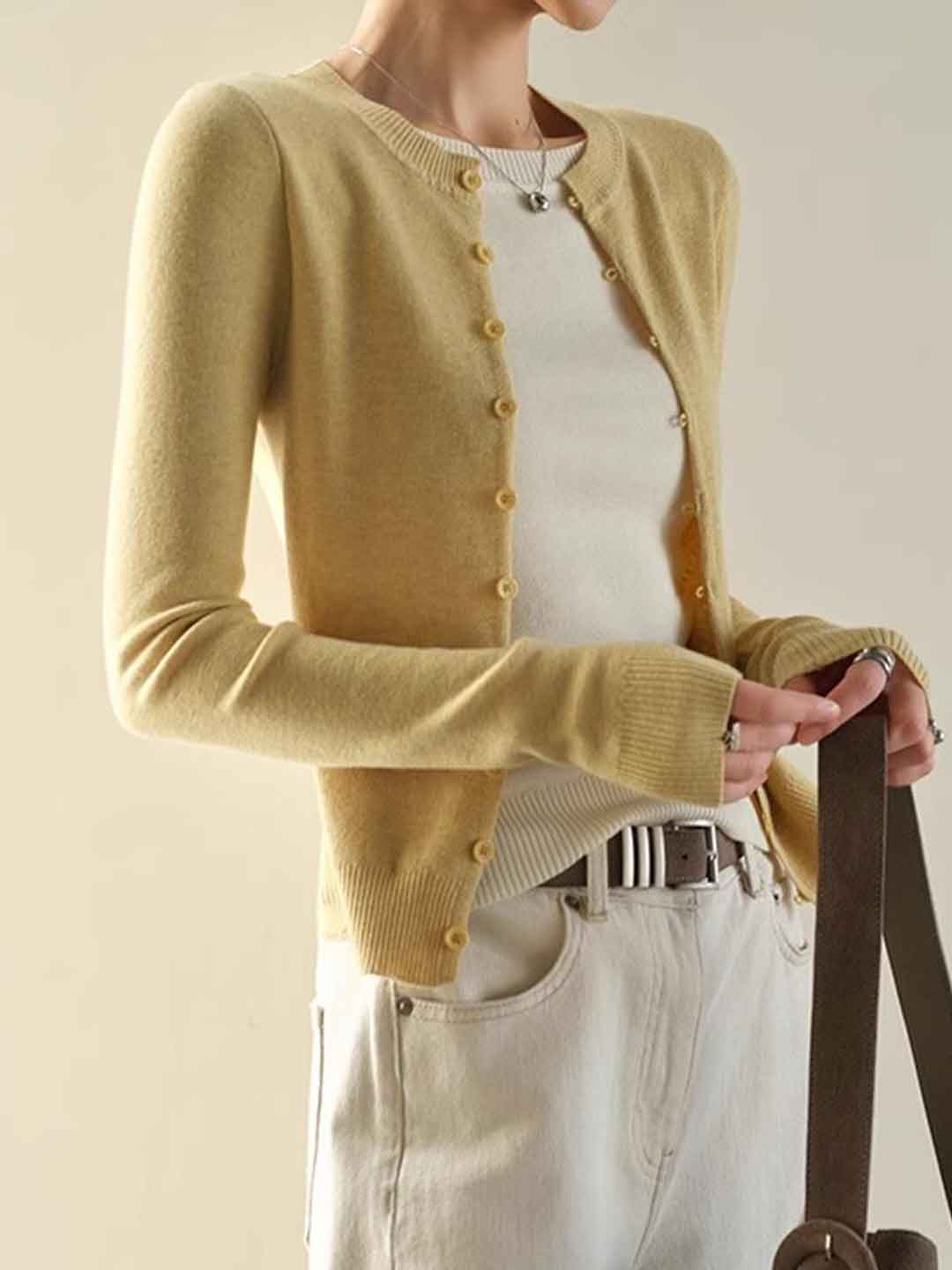 Hannah Slim Crew Neck Mock Two-Piece Knitted Cardigan