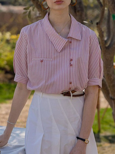 Caroline Classic Slant Collar Striped Shirt