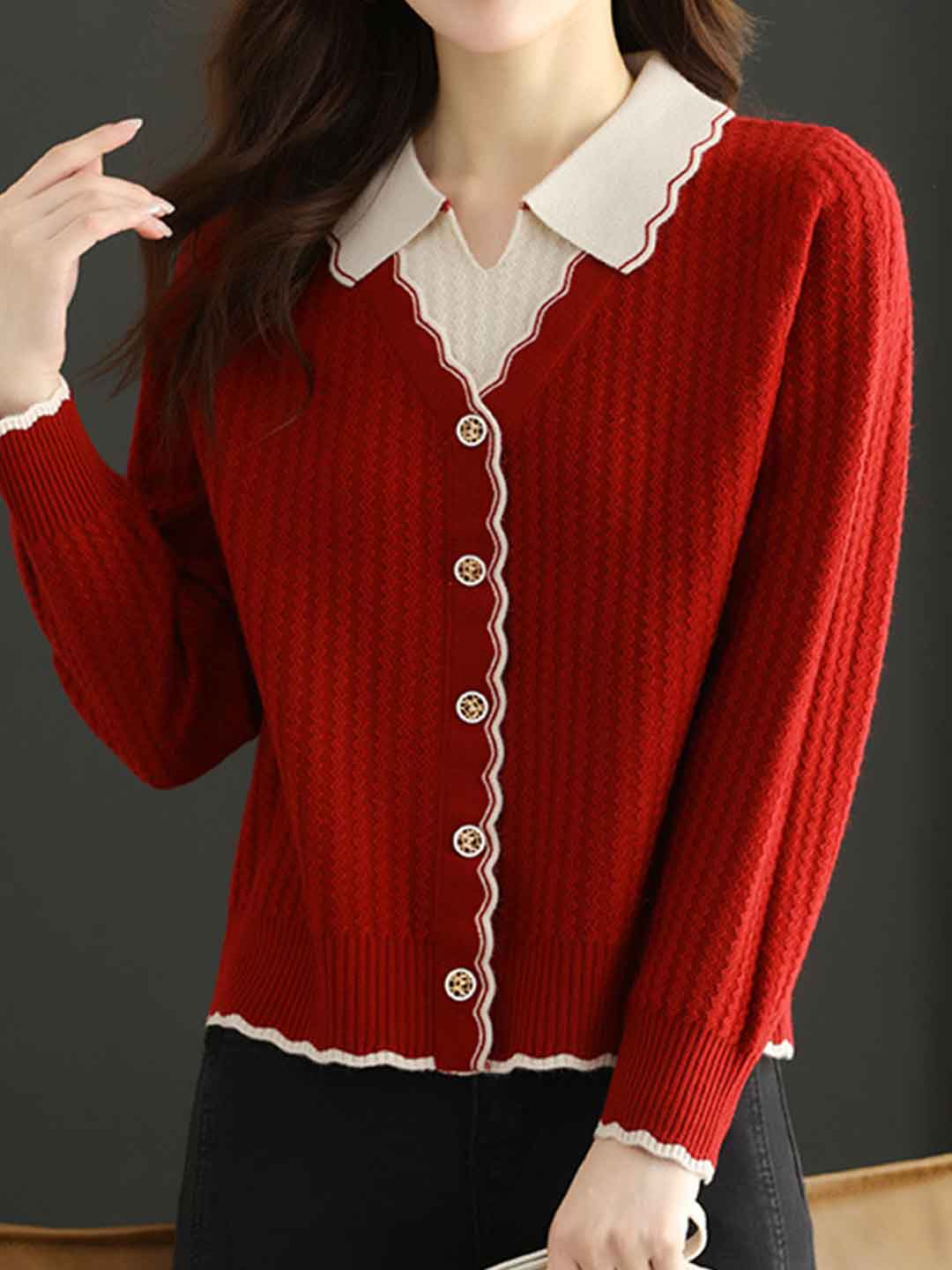 Camila Casual Lapel Mock Two-Piece Knitted Pullover Top