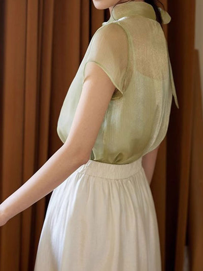 Caroline Elegant Crew Neck Tie Blouse