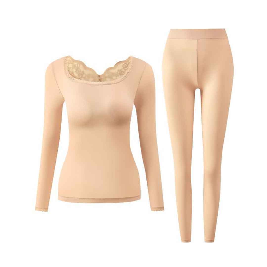 2pcs Women'S Lace Crew Neck Ultra-Thin Seamless Underwear Set