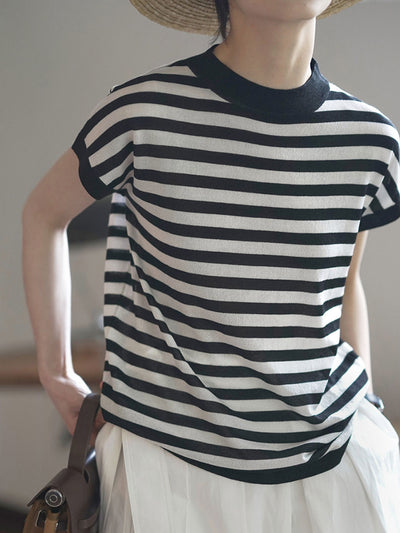 Lauren Classic Crew Neck Striped Contrast Knitted Top