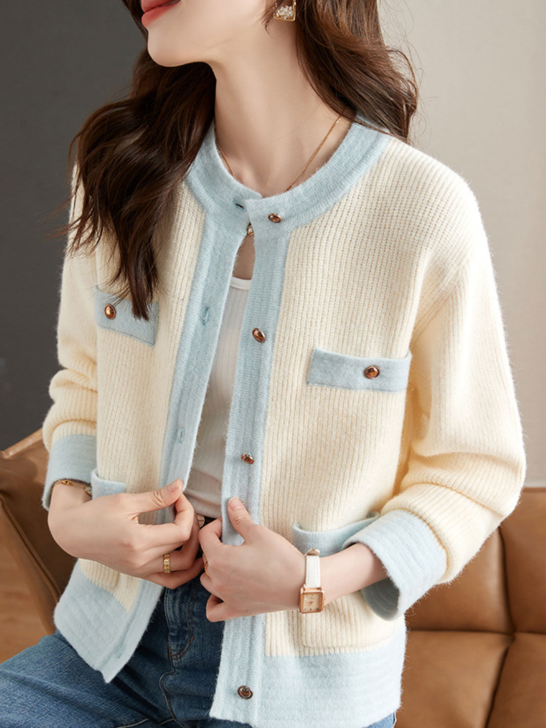 Sarah Classic Crew Neck Knitted Cardigan