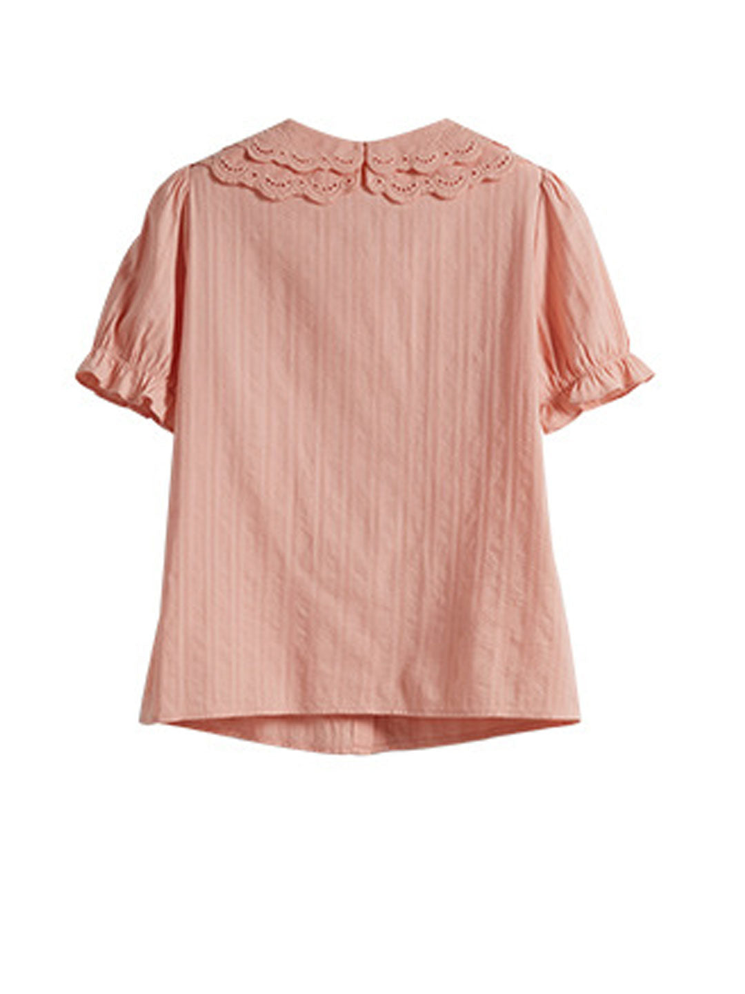 Chloe Retro Hollow Puff Sleeve Textured Top-Pink