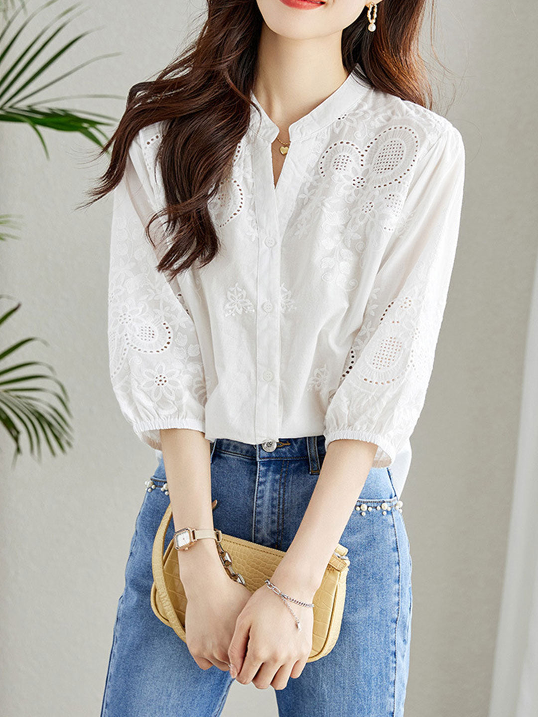 Eva Classic Embroidery Hollowed Shirt