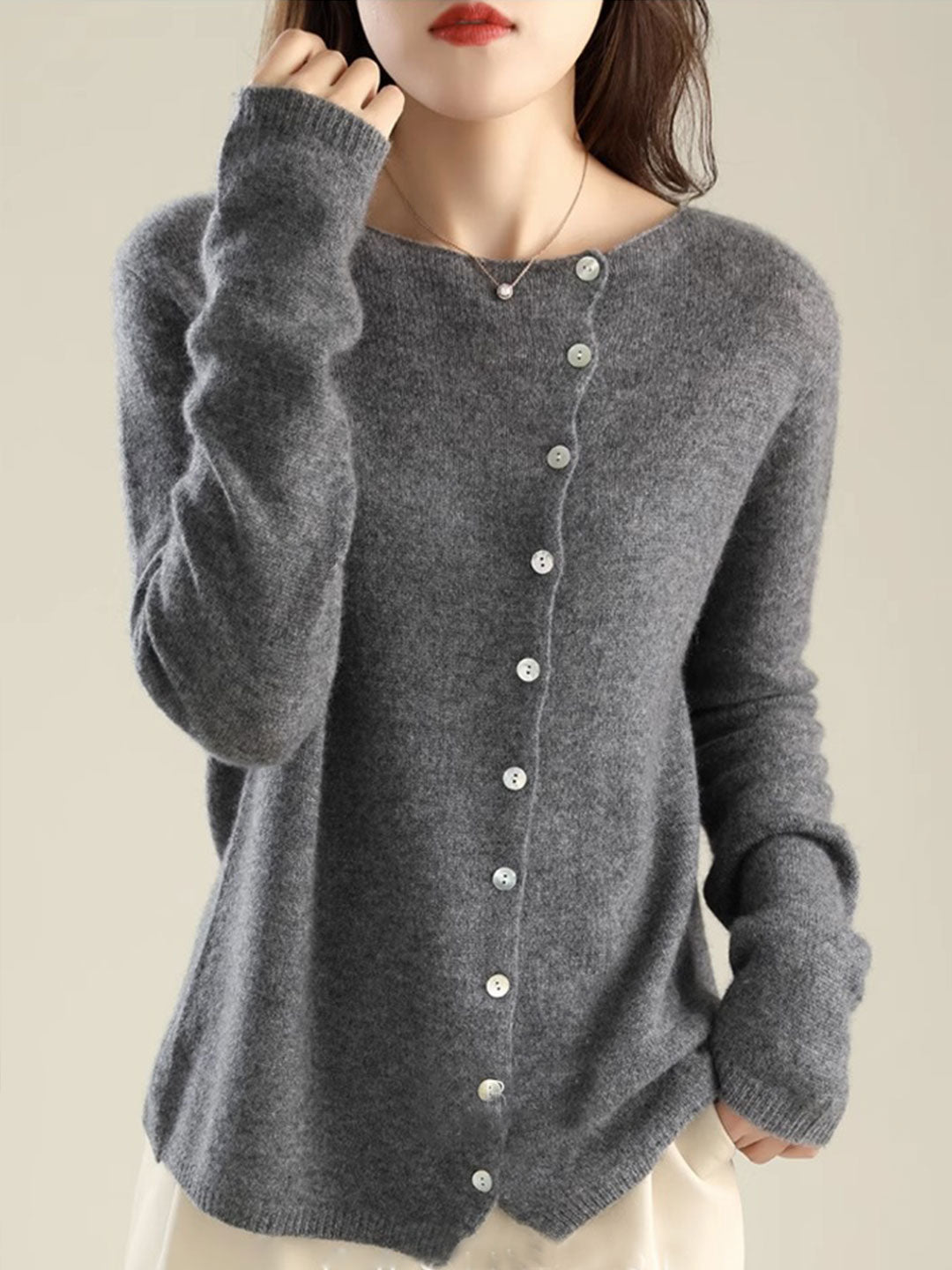 Kayla Classic Crew Neck Knitted Cardigan